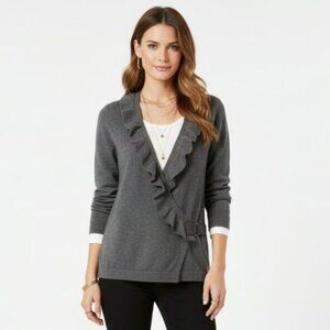 Sarah Spencer Woman 100% merino wool ruffle surplice cardigan